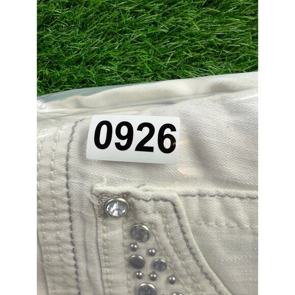 Miss Me Womens White Bootcut Jeans Sz 29 Mid Rise Rhinestone Embellished Pockets - Picture 11 of 11